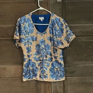 Neiman Marcus For Target Tracy Reese Brown Blue Sequined Lined Shirt Size Small‎